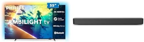 Philips Smart TV Ambilight 55" 4K, 55PUG8100/78 + Soundbar TAB4000, Aparelho de Áudio para TV, Bluetooth, HDMI ARC e USB