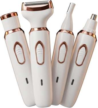 Depilador Feminino Elétrico 4 em 1 Recarregável USB Removedor de pelos Corporal e Facial Aparador Portátil bivolt Sem Fio com 4 Cabeças Multifuncional