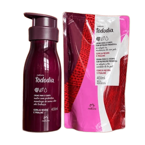 Kit Tododia Cereja Negra E Praliné: Creme Nutritivo Para O Corpo 400ml + Refil 400ml