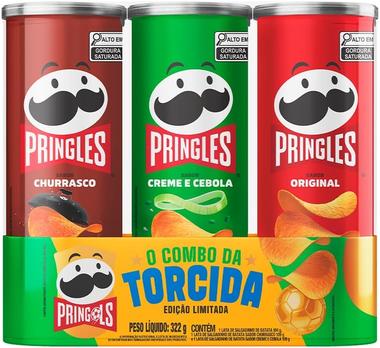 Pringles Pack Promo Salgadinho de Batata Frita 3 Sabores - Original, Creme e Cebola e Churrasco