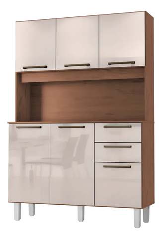 Armário de Cozinha Completa Pop Zanzini Nature/Off White 6 Portas 2 Gavetas