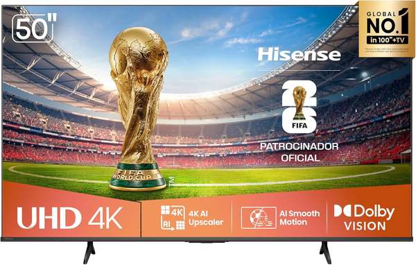 Hisense Smart TV 4K 50" Polegadas 50A6NV com Dolby Vision, HDR10, HLG, Dolby Gaming, Film Maker, DTS Virtual X, Compatibilidade Alexa e Google Home