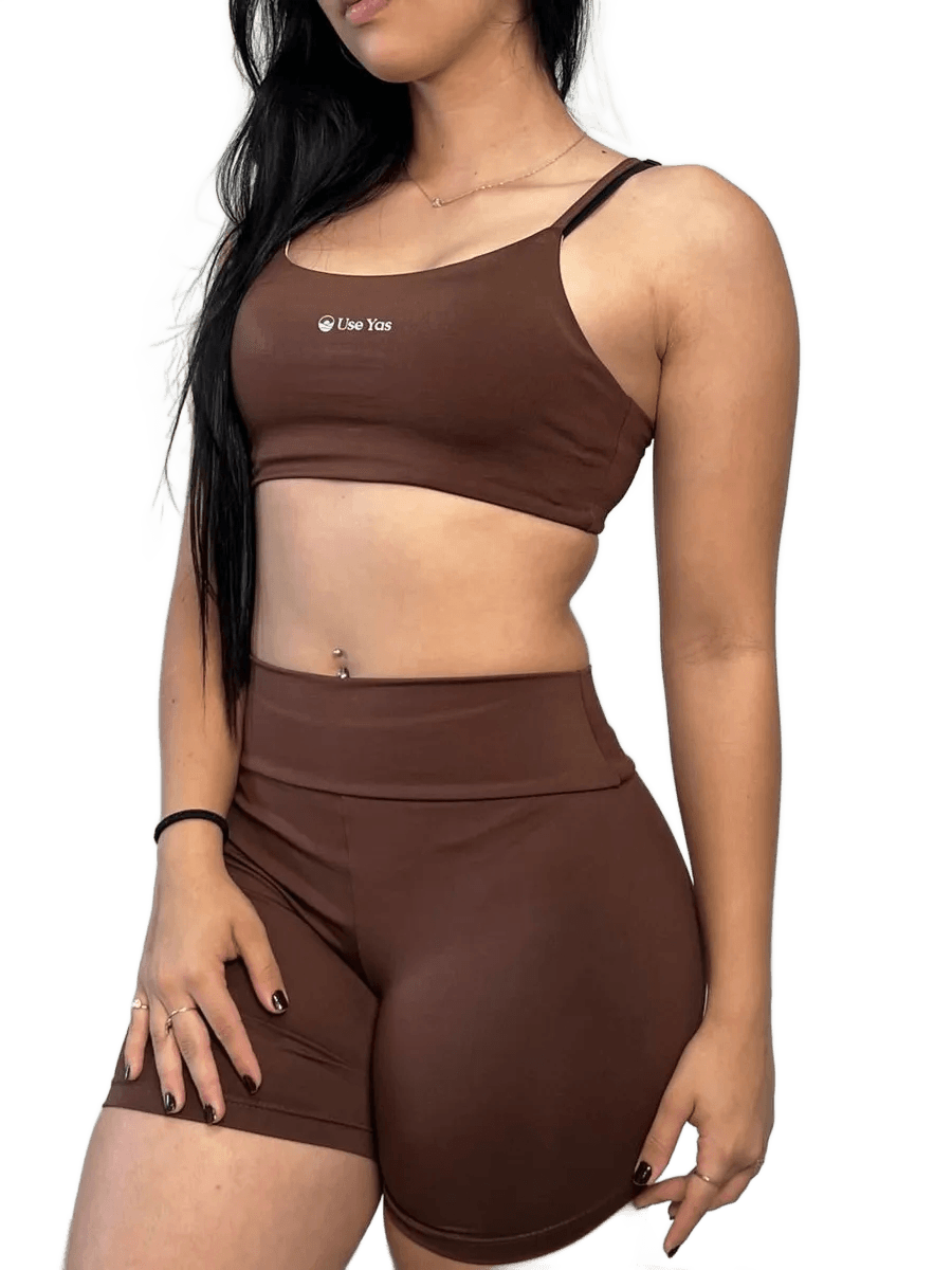 Conjunto Fitness Virginia Top Shorts Meia Coxa Cintura Alta