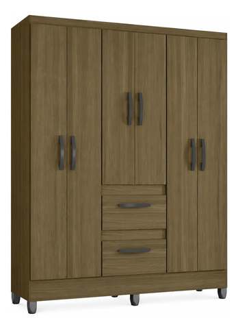 Guarda Roupa Solteiro 6 Portas 2 Gavetas Capri Poquema Cor Castanho