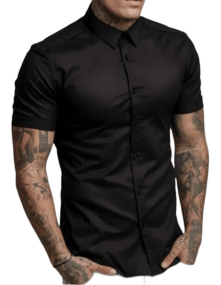 Camisa Social Lisa Masculina Manga Curta Slim Fit