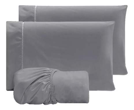 Kit Jogo Lençol Casal Elástico E Fronhas 3pçs 400 Fios Hotel