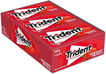 Chiclete Trident Morango Sem Açúcar - Caixa Com 21 Unid. De 8g