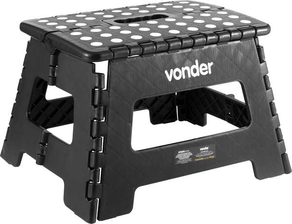 Banqueta Plástica Dobrável, Preta, Altura 220 Mm, Vonder