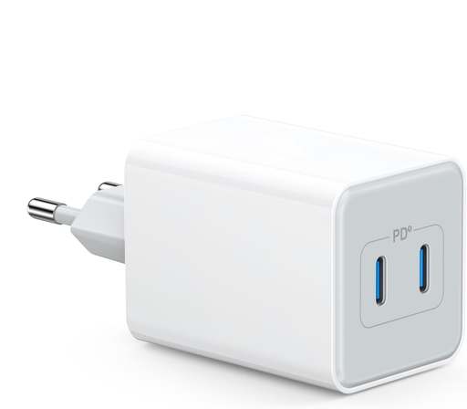 Carregador Tipo-C de 40W,Carregador de Parede Rápido com Duas Portas de 20W PD Tipo C, Adaptador de Energia Compacto e R