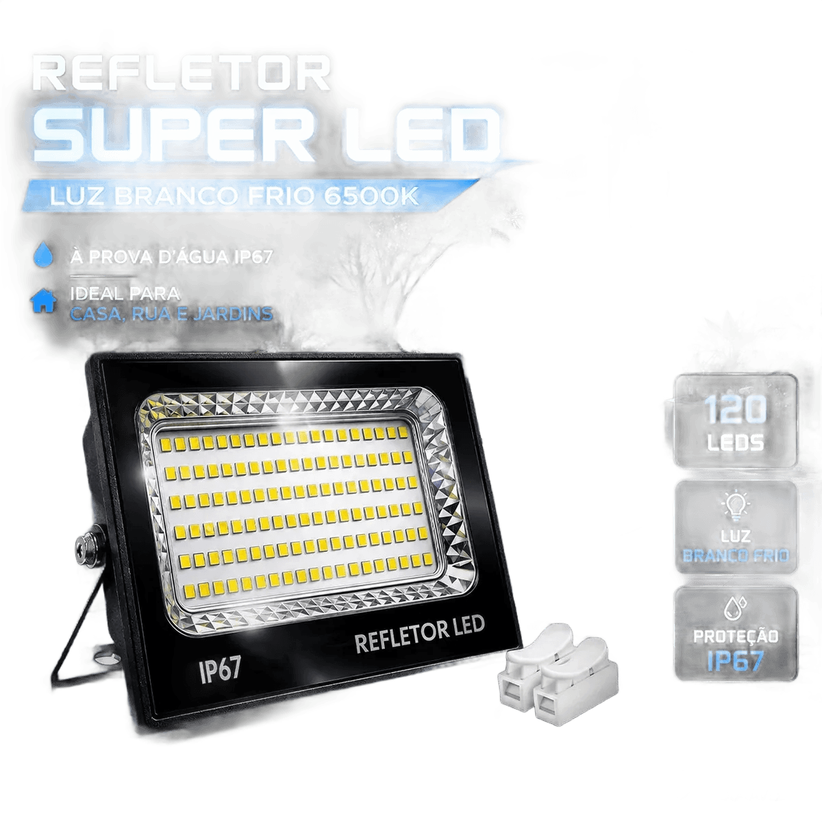 Kit 2 Refletor Super Led 400w Ip67 Holofote Bivolt Prova D'água Branco Frio 6500k Preto