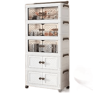 BEMMY Armário Multiuso Caixa Armazenamento Dobrável Rodinha,Armário Organizador Grande Dobrável de 5 Níveis 131.5 * 55 * 28CM