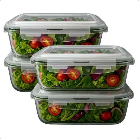 Kit 4 Potes Vidro 1040ml Hermético Marmita Forno Refratário Transparente