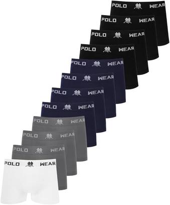 Kit Cueca Boxer Polo Wear 12 Peças Lisas