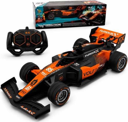 Carrinho Fórmula Racing Controle Remoto Recarregável com Efeito de Fumaça, Cabo USB para Recarga, Design Esportivo, Controle Sem Fio, Brinquedo F 1 (Laranja)