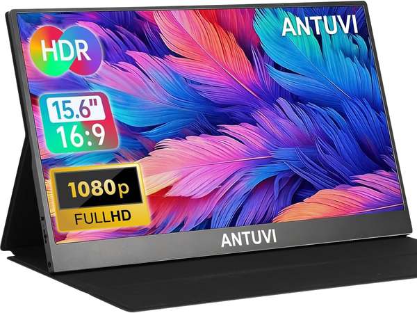 ANTUVI Monitor Portátil 15.6''+ Case, 1080P, MINI Segunda de Notebook Extensor De Tela, Ultra-Slim e portátil, com alto-falante de pé, Adequado para Viagens, Casa, Trabalho/Jogos