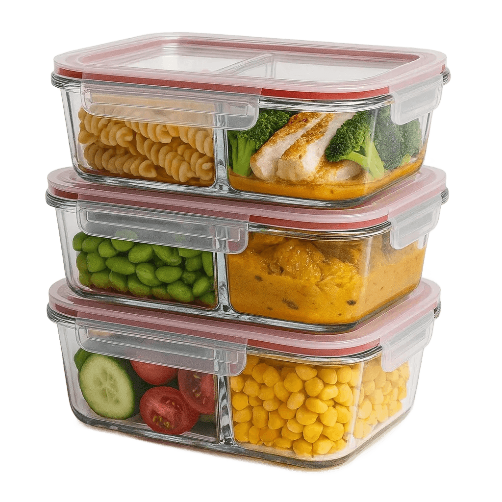Kit 3 Potes Vidro 640ml Divisória Hermético Marmita Forno