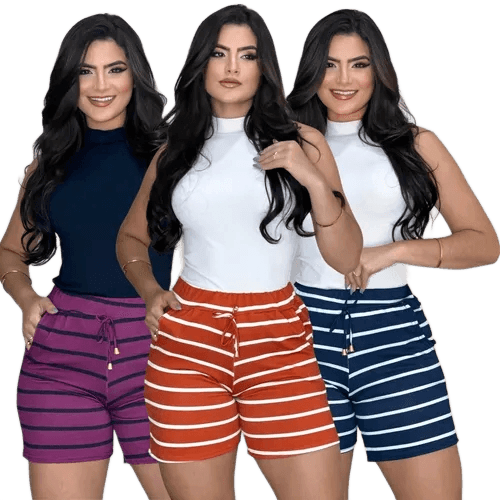 Kit 3 Shorts Crepe Feminino Premium Cintura Alta Oferta