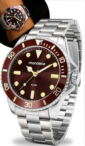 Relógio De Pulso Mondaine 32549g0mvne1 Com Corria De Aço Inoxidável Cor Prateado - Fondo Marrom