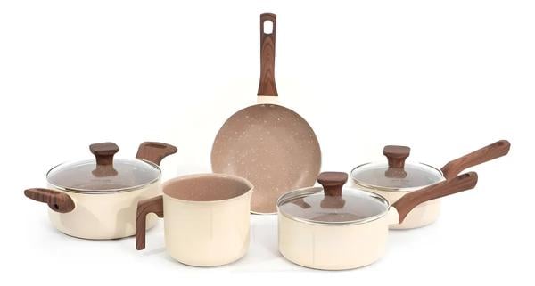 Jogo De Panelas Mimo Style Fundo Triplo Indução 5 Peças Cor Bege