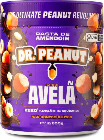 Pasta de Amendoim Proteica Dr. Peanut Avelã 600g Sem Açúcar Glúten