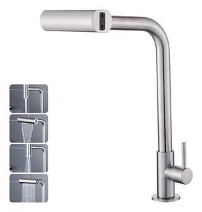 Torneira Cozinha Bancada Inox 304 Água Fria Bica Alta Gourmet 4 Modos De Água Estilo Cascata Torneira Pia Cozinha Moderna, Torneira Flexivel, Torneira De Cozinha Premium Para Cuba Prateado Escovado