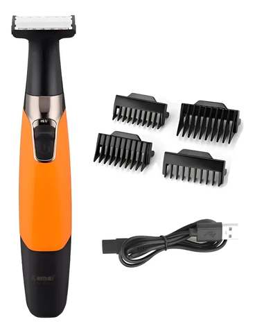 Barbeador Elétrico Prova D'água Kemei Laranja Sem Fio 12v