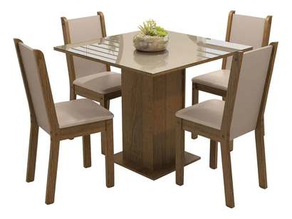 Sala De Jantar Mesa Tampo De Vidro 4 Cadeiras Tifani Madesa Cor Rustic/Crema/Sintético Bege XMMDJA040165