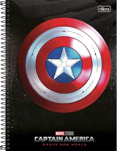 Tilibra - Caderno Espiral Capa Dura Universitário 10 Matérias Capitão América 160 Folhas - Fundo Preto - Escudo