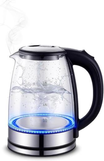 Chaleira Elétrica de Vidro 110v, 1200W, 1,8L, com Desligamento Automático, Luz LED Interna, Aquecimento Rápido - Pazie®