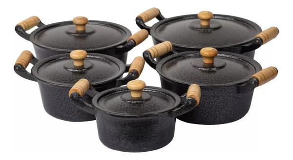 Jogo De Panela Alumínio Fundido Batido Grosso Preto 5 Peças