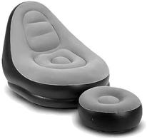 Conjunto Inflável Ultra Lounge - Poltrona e Puff Espreguiçadeira Portátil para Descanso, Praia e Piscina (CINZA)