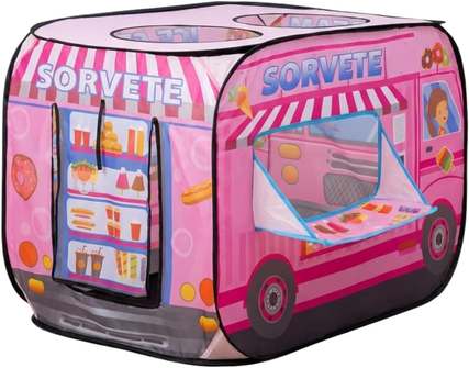 Barraca Infantil Caminhão de Sorvete Rosa Pop-Up Brinquedo Educativo de Faz de Conta para Meninas e Meninos de 2 a 6 Anos Presente de Criativo