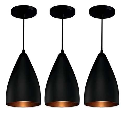 Luminária Pendente Teto Vegas Alumínio Preto 3 Unidades