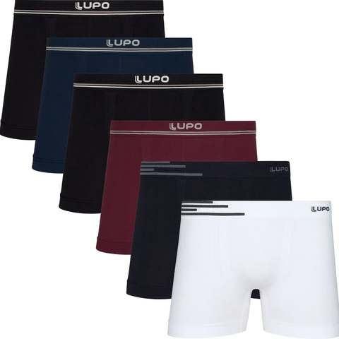 Kit 6 Cuecas Lupo Boxer Box Sem Costura Basic Microfibra