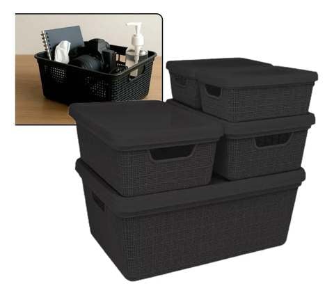Kit 5 Caixas Organizadoras Cesto Tampa Multiuso 2l 6l 16l
