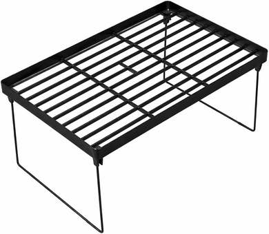 Prateleira Organizadora Dobrável para Armário e Bancada 32x20x16cm — Suporte Empilhável Multiuso em Plástico e Metal para Cozinha, Despensa, Banheiro e Escritório (Preta)