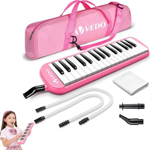 VEDO Escaleta de 32 Teclas Infantil, com Bocal Duplo, Teclado De Piano de Ar, Instrumento Musical com Bolsa, Instrumentos Musicais de Brinquedo VersãO Atualizada, Excelente Opção de Presente, Rosa