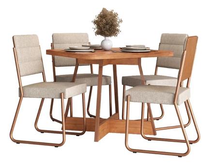 Conjunto Sala Jantar 4 Cadeiras Charlotte Carraro Nogal Rose
