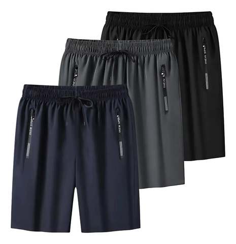 Kit 3 Bermuda Masculina Esportiva Secagem Rápida Ziper Bolso
