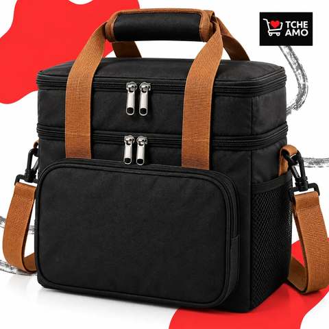 Bolsa Térmica Marmita Lancheira Alça Transversal Ajustável Removível 2 Compartimentos Organiza Conserva Seus Alimentos Quente Ou Frio Cor Preto Tche Amo