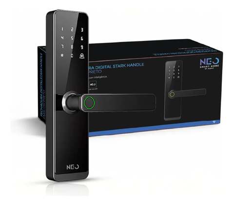 Fechadura Digital Inteligente Biometria Wi-fi Pro Embutir Senha App Tuya - Stark Handle - Preto - Neo Avant