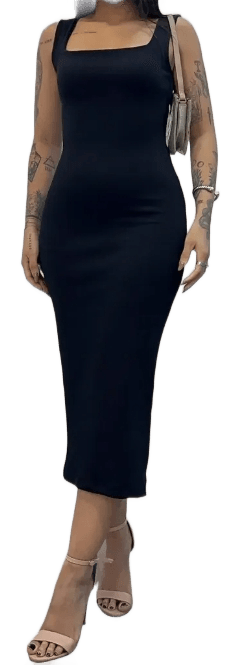 Vestido Longo Casual Festa Alça Grossa Fenda Moda Elegante