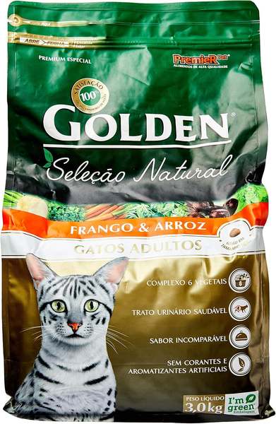 Imagem do produto Premier Pet Ração Golden Seleção Natural para Gatos Adultos, 3kg, Sabor Frango e Arroz na loja Amazon