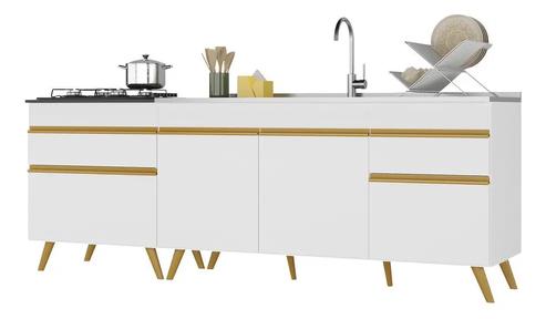Kit 2 Balcões - Gabinete para Pia 1,50 e Balcão para Cooktop 70cm Veneza GW Multimóveis MP2073 Branco