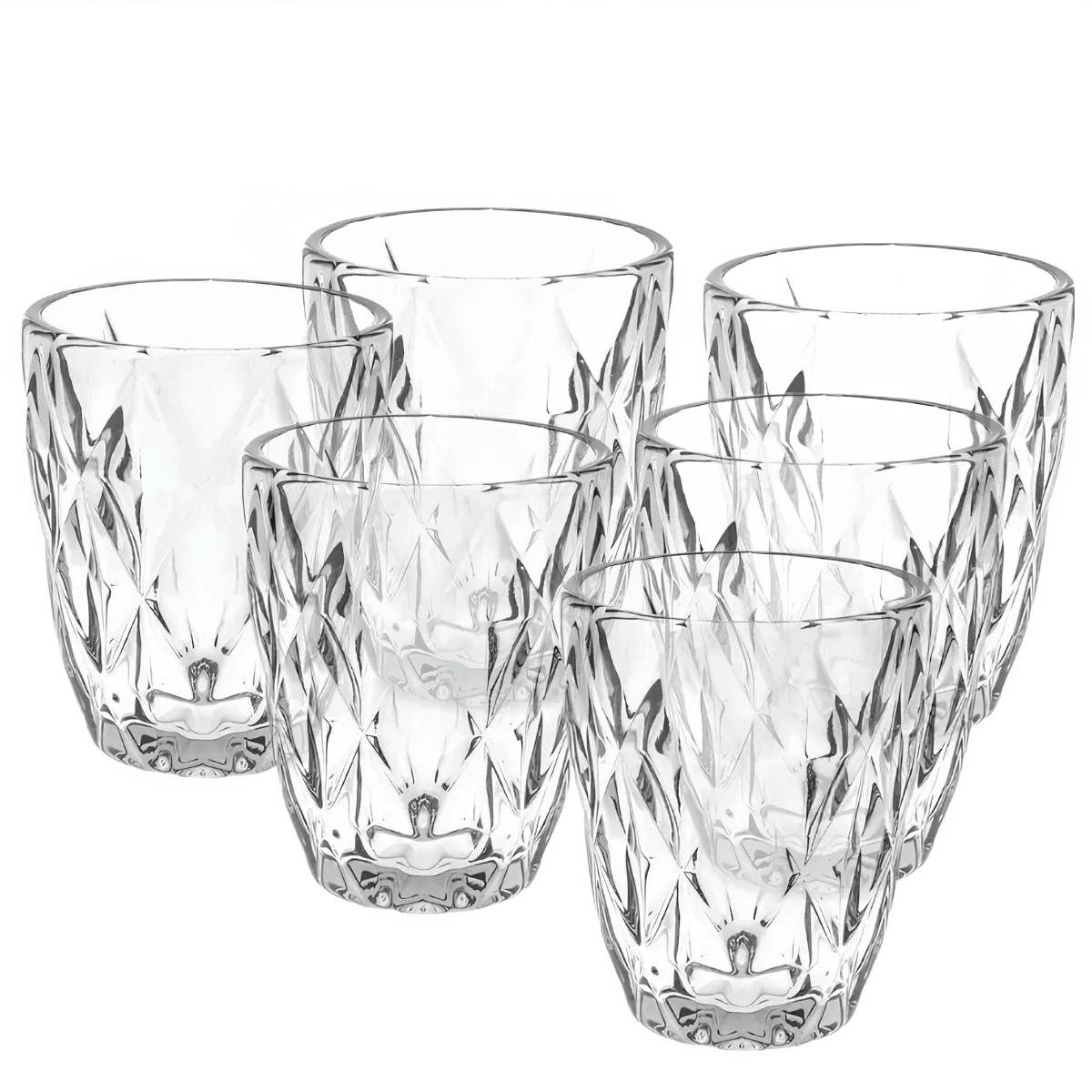 Jogo 6 Copos Vidro Diamond 300ml Vidro Grosso Resistente Copo Diamante Elegante para Água Suco e Drinks Alta Transparência e Brilho Premium
