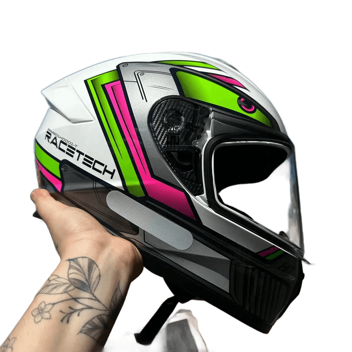 Capacete Moto Race Tech Hit Android Drone Verde Branco