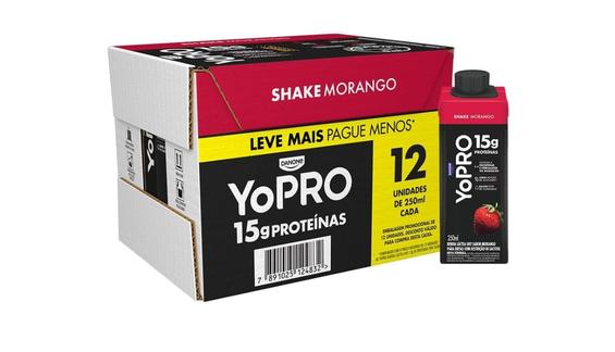 YoPRO Bebida Láctea UHT Morango – 15g de Proteínas, Líquido, Caixinha Tetra Pak 250ml (Pack com 12 unidades)