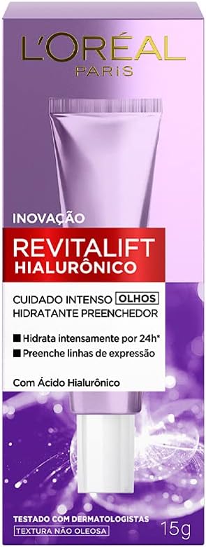 L’Oréal Paris Creme Para Área Dos Olhos Anti-Idade Revitalift Hialurônico, Cuidado Intenso e Combate às Olheiras, 15G