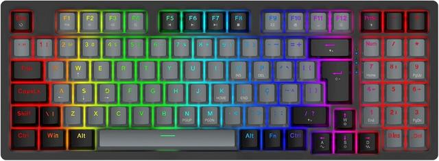 Teclado Mecânico Gamer com Fio 95 Teclas, RGB com 20 Modos de Iluminação, Switch Vermelho Hot Swap, Anti Ghosting, Teclado Compacto USB para PC, Notebook, Windows e Mac (Cinza)