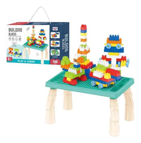 Mesa De Blocos Mesinha Atividades Infantil Didática 100peças Verde
